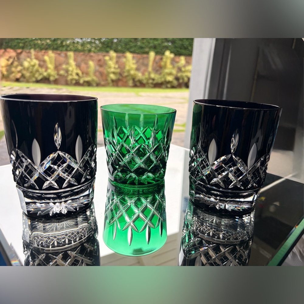 Clear Crystal Glass set- Green Ajka Arabella and Black Riedel Glass